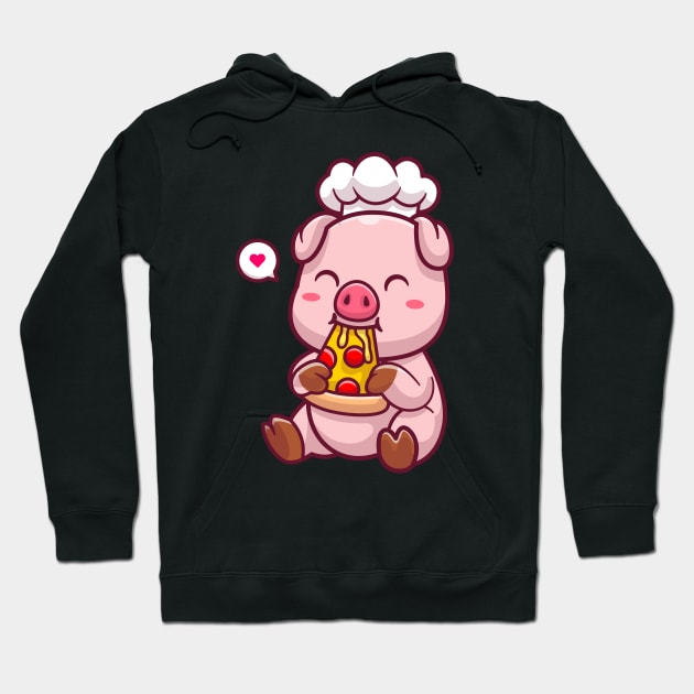 Cute Chef Pig Eating Pizza Cartoon Hoodie by Catalyst Labs